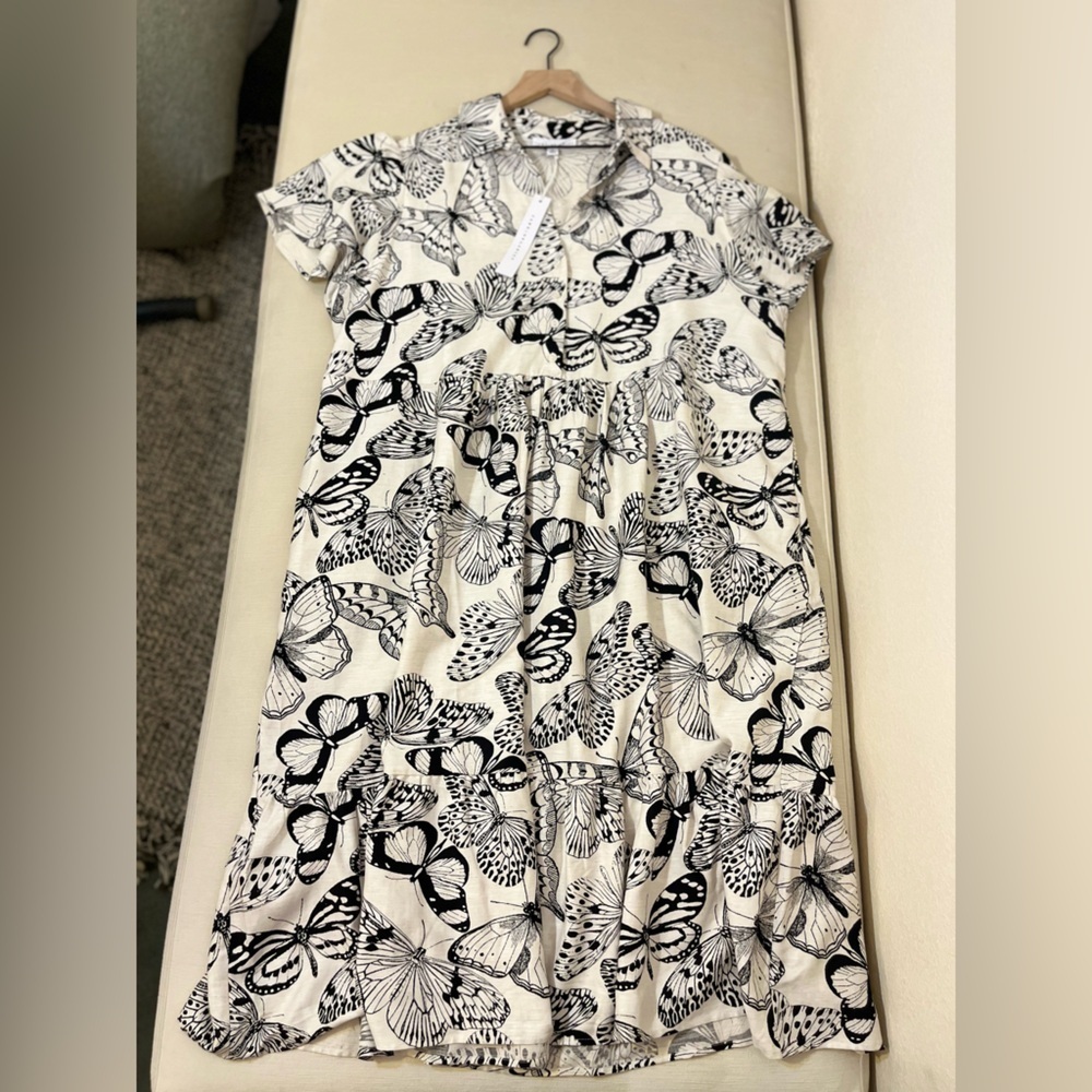 Jane + Delancey Butterfly Print Tiered Midi Dress Flutter Sleeve Fairycore Chic